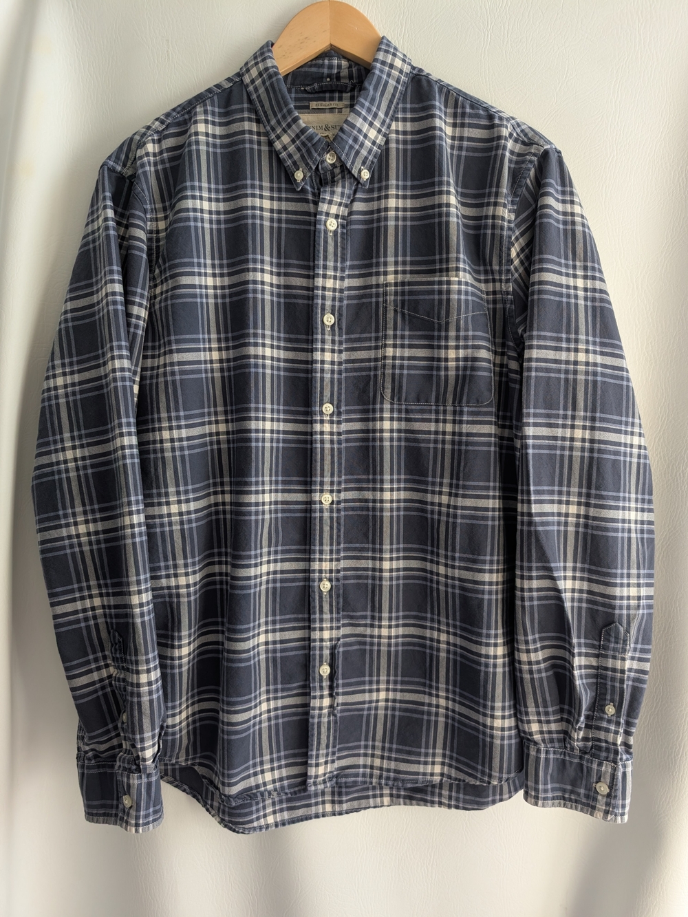 Denim & Supply Ralph Lauren Navy and White Plaid Cotton Button-Down Shirt - XL